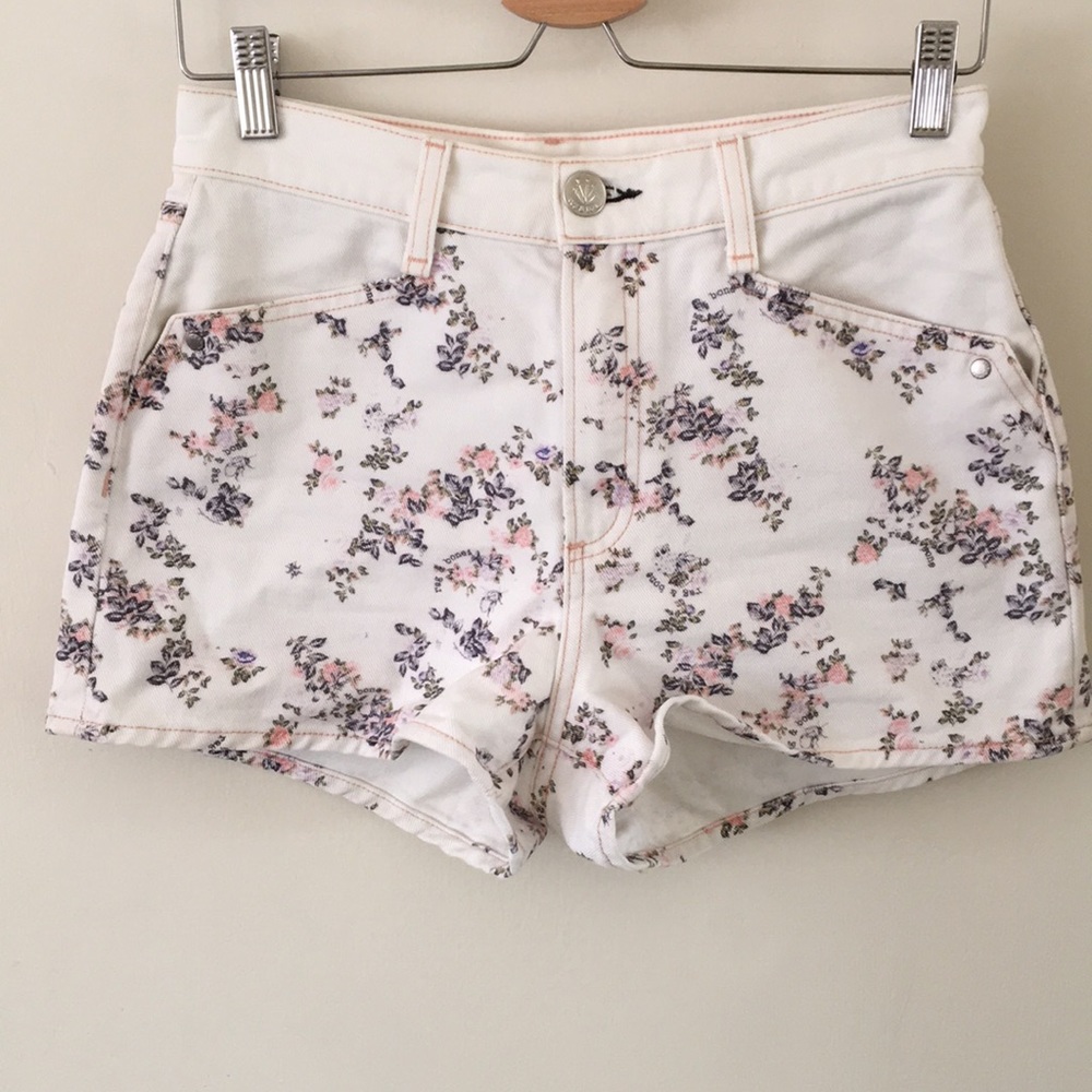 rag & bone white floral print denim shorts